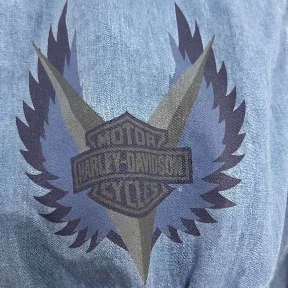 Harley-Davidson Biker Blues Womens Chambray Cropped Tie Front Shirt Y2K S - Picture 4 of 12